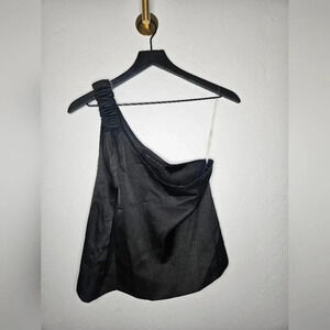 Kno One Cares Satin One Shoulder Tank Top in Black Size Small